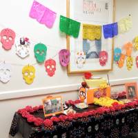 Día de los Muertos alter in the hallway outside the Modern Languages and Literatures Department.